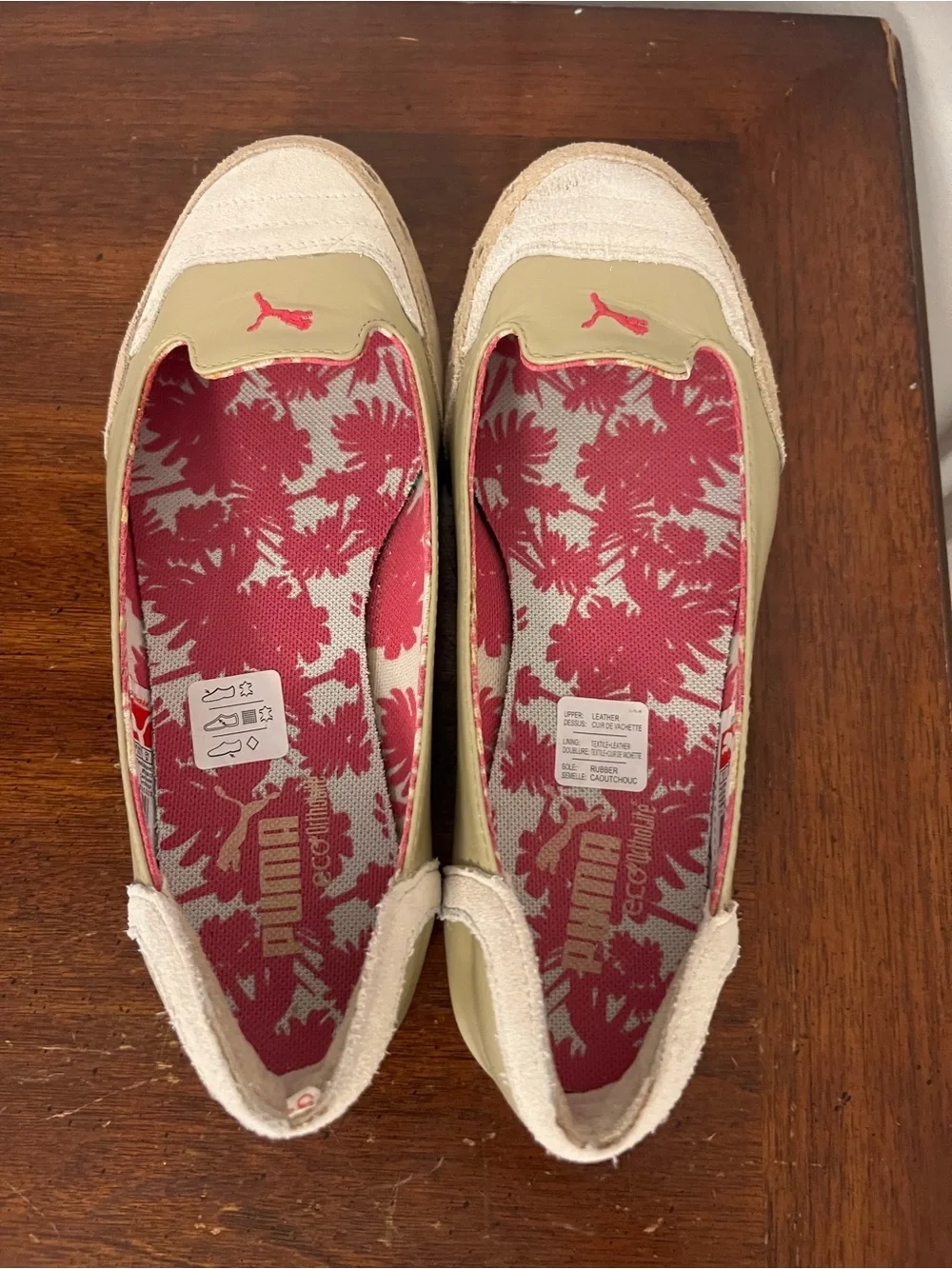 Puma Beige and Pink Floral-Lined Slip-On Flats size 7.5